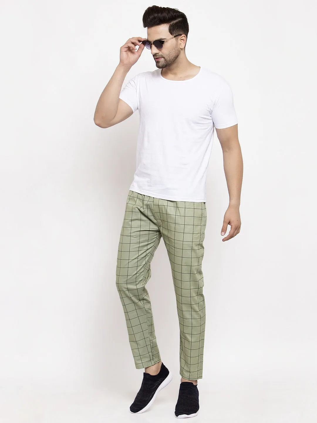 Jashvi Men's Green Checked Cotton Track Pants