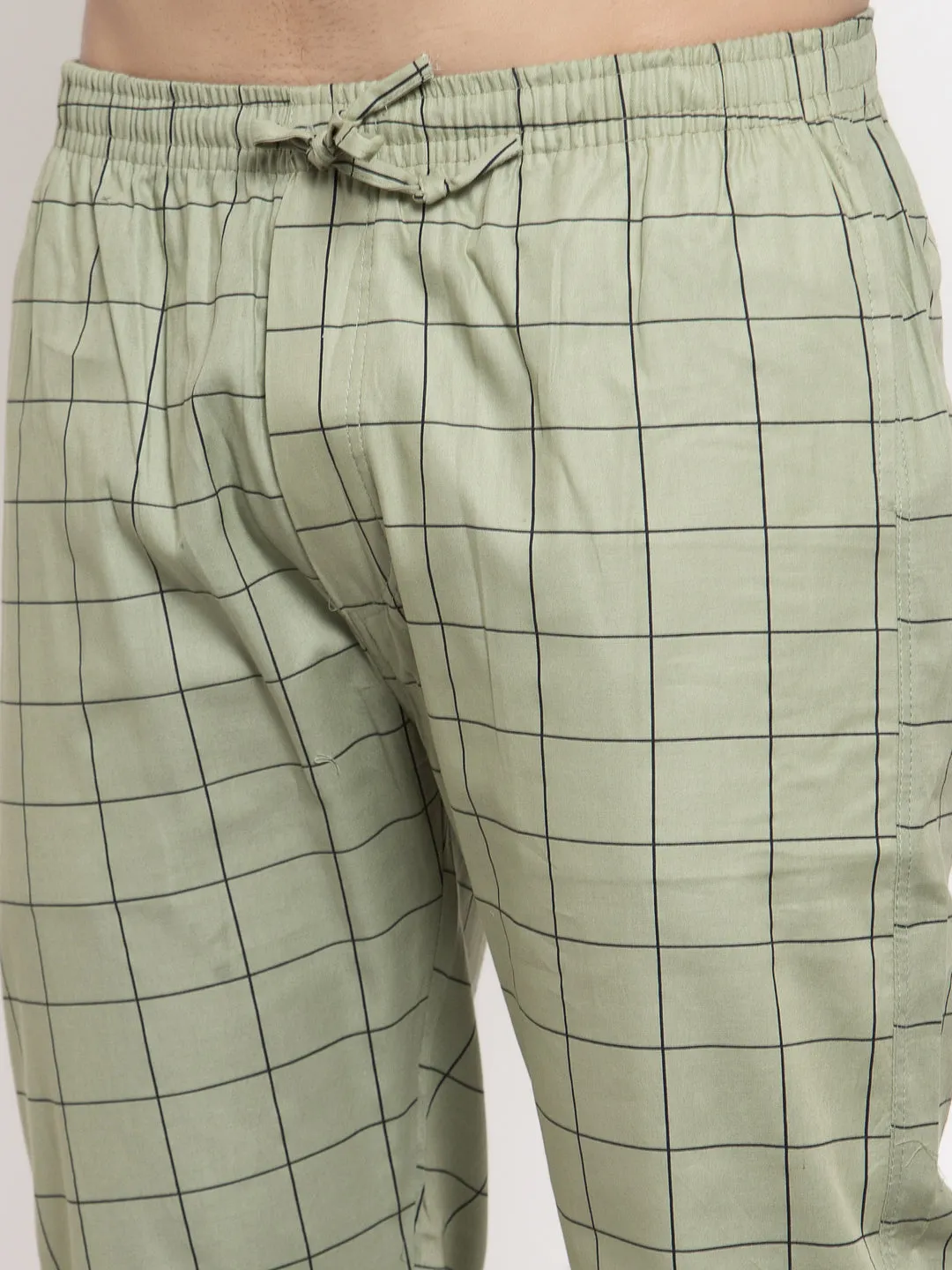 Jashvi Men's Green Checked Cotton Track Pants