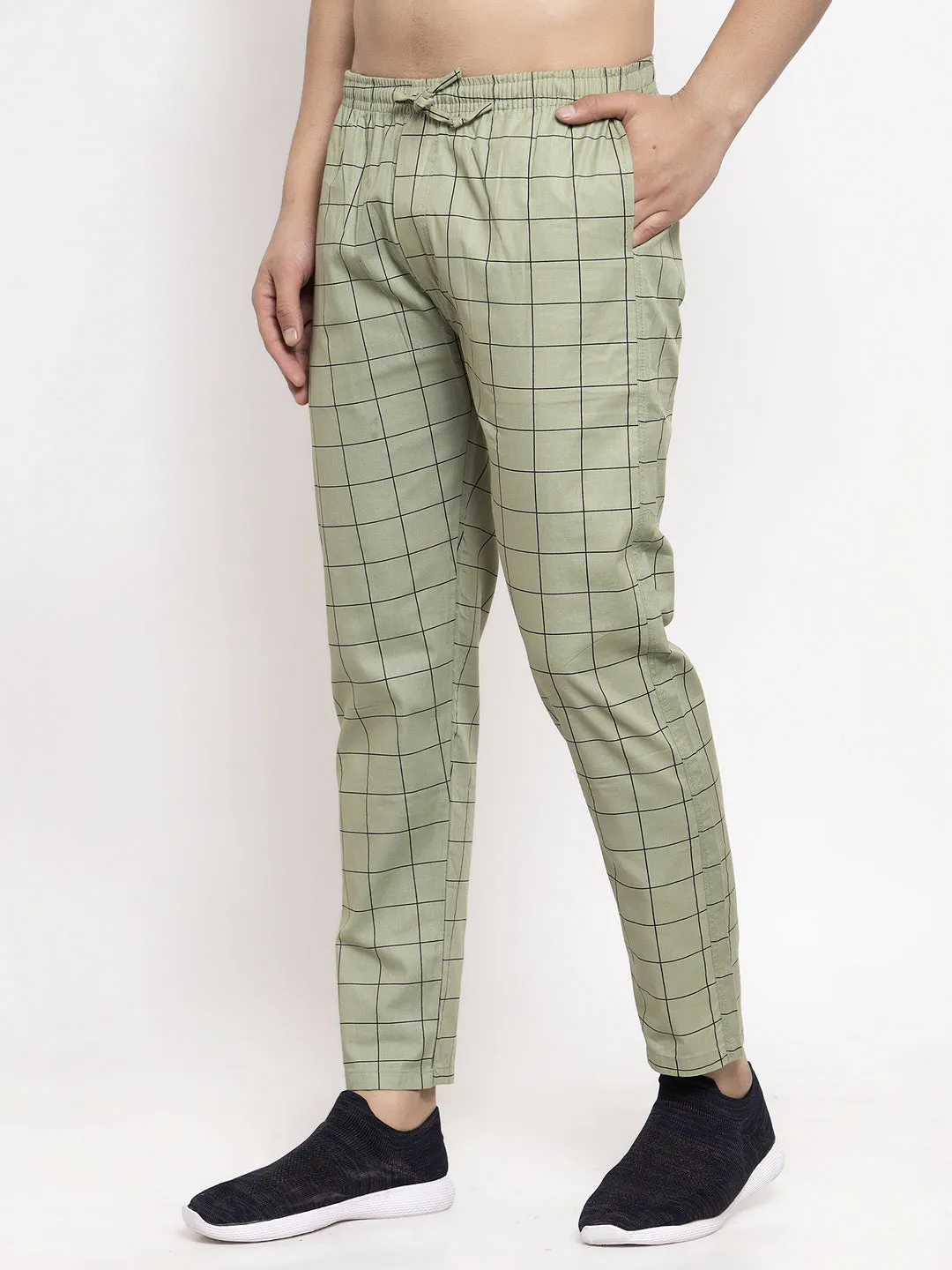 Jashvi Men's Green Checked Cotton Track Pants
