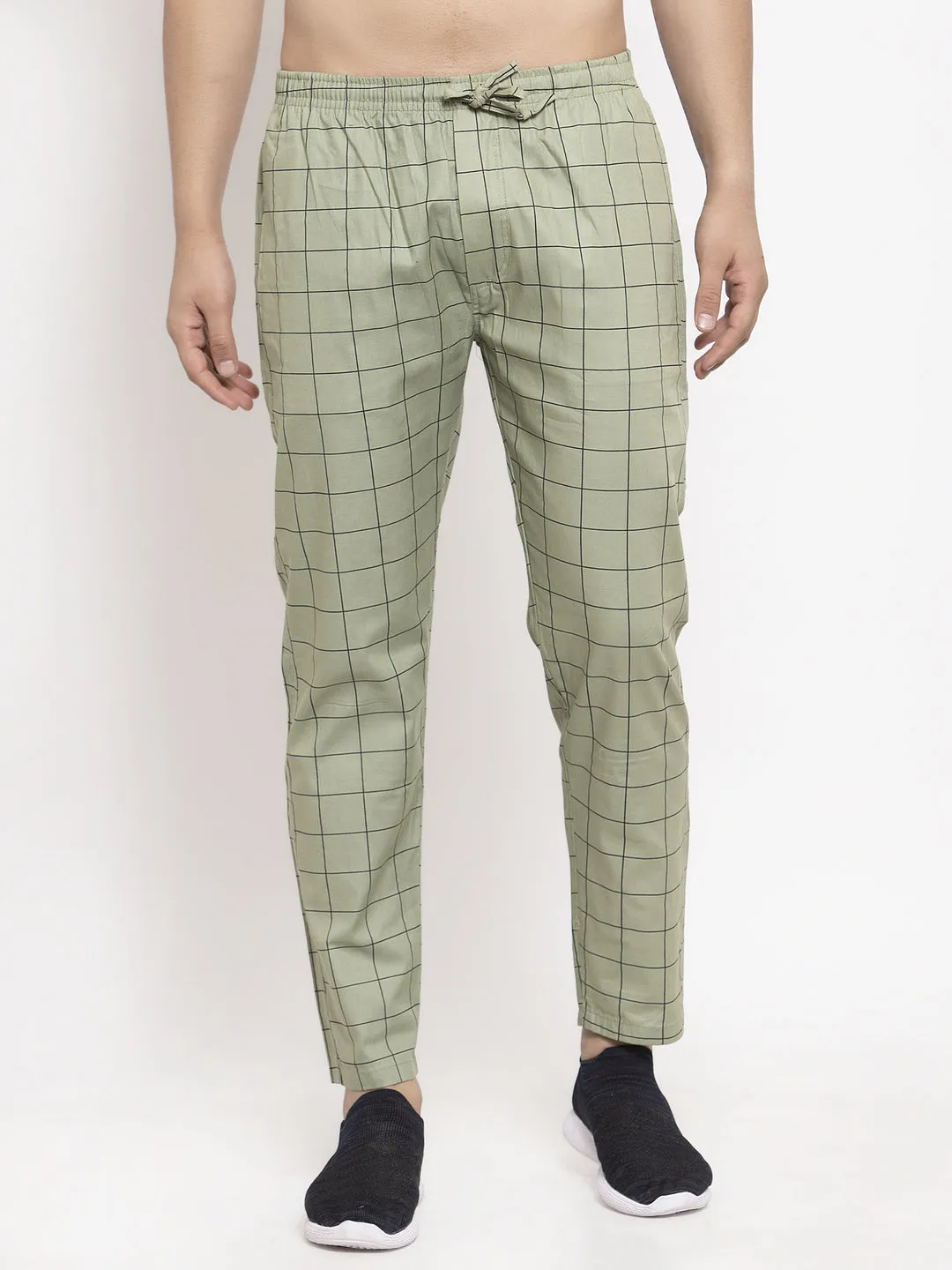 Jashvi Men's Green Checked Cotton Track Pants
