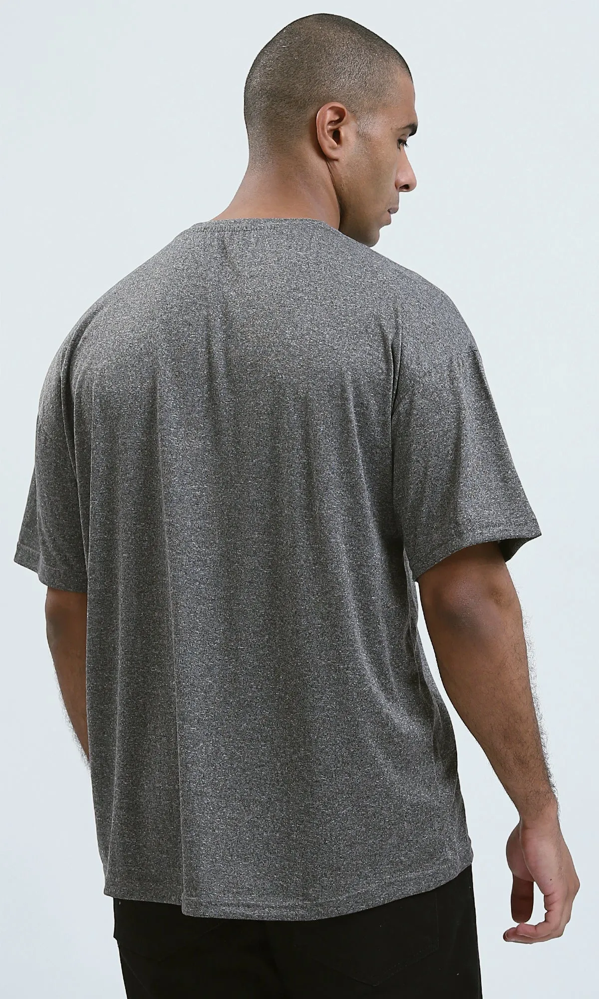 O192453 - Heather Dark Grey Elbow Sleeves Slip On Tee