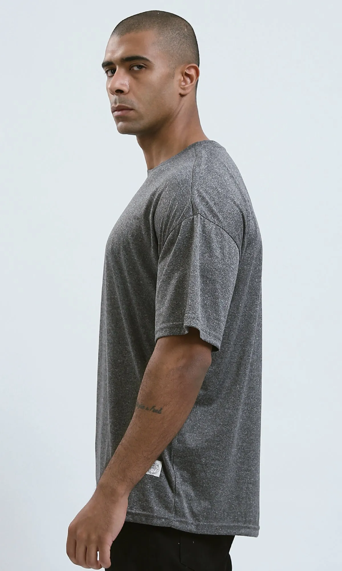 O192453 - Heather Dark Grey Elbow Sleeves Slip On Tee