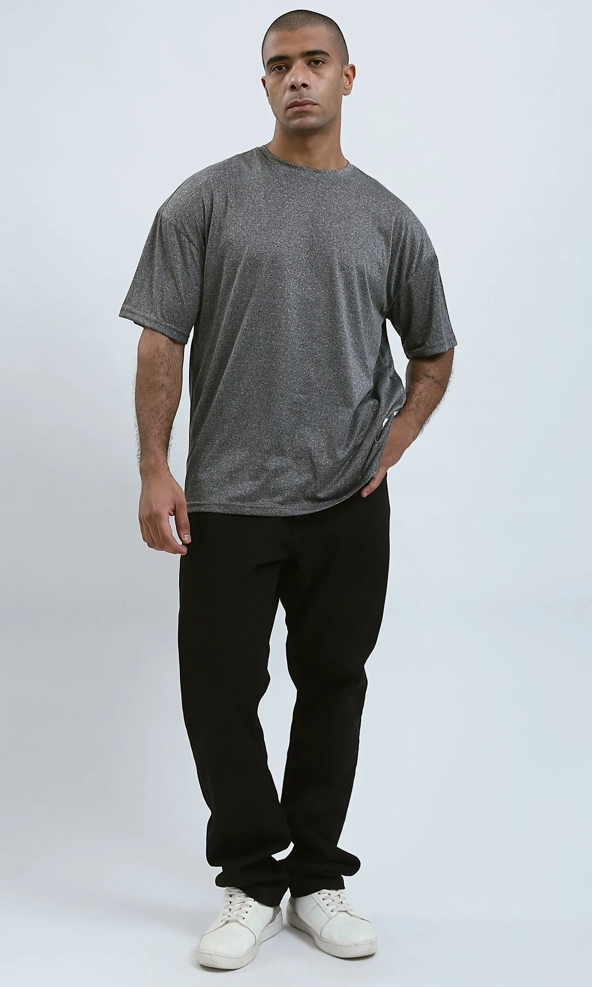 O192453 - Heather Dark Grey Elbow Sleeves Slip On Tee