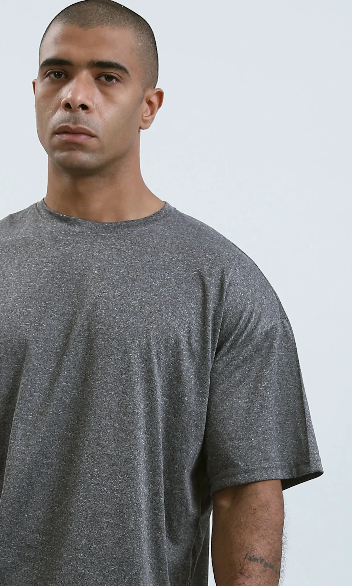 O192453 - Heather Dark Grey Elbow Sleeves Slip On Tee
