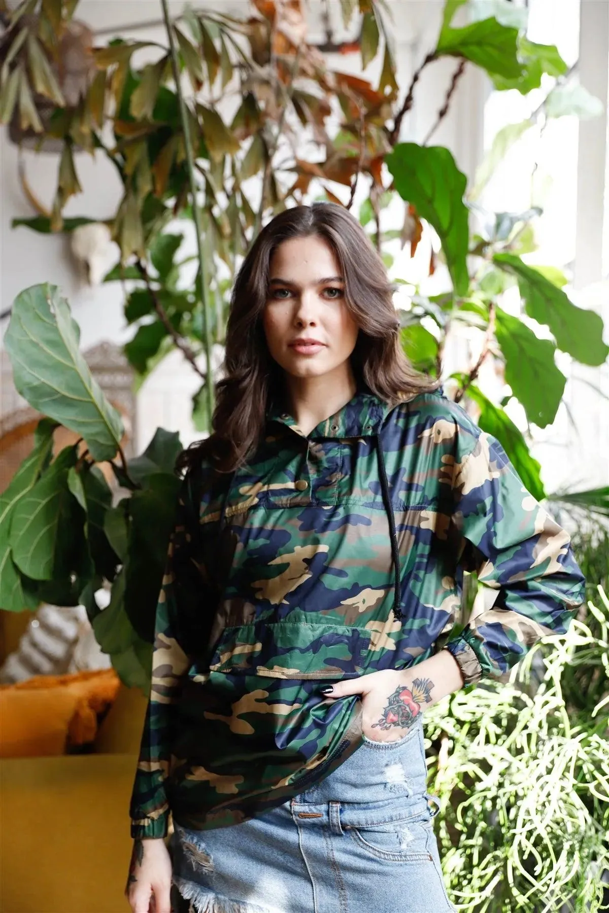Olive Camo Lightweight Hooded Anorak Jacket /3-1-3