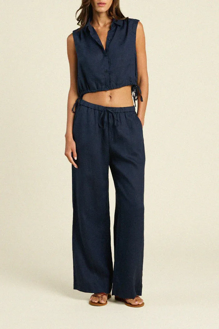 Trovata Vera Pants in Navy Linen